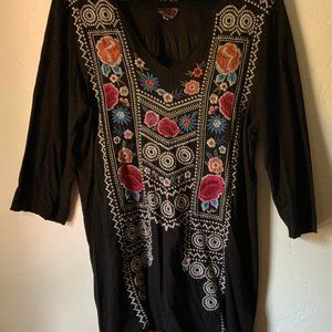 Johnny Was Black Embroidered Top